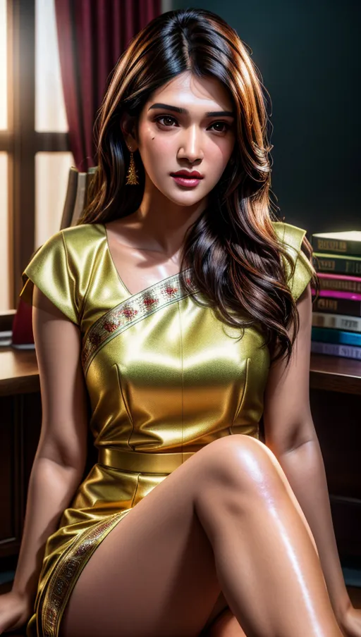 8k High resolution photoreal colored picture of a beautiful Indian secretary, (Kriti Sanon), long straight black hair, sitting on a desk in an office, wearing a formal dress,
High Definition skin, high definition hair, (establishment shot), big breasts,
(<lora:dpmg_add_detail:0.8>),
detailed glossy eyes, beautiful lips, detailed face, detailed textured skin, photorealistic, realistic detailed hair, pretty teeth, textured imperfect skin, sweating lightly, realistic pretty feet, (accurate realistic eyes), realistic teeth, realistic mouth, pubic hair, realistic skin color, realistic skin tone,realistic hair color, realistic hair tone, five realistic pretty fingers, five realistic toes per visible foot,accurate skin color, accurate skin tone,accurate hair color, accurate hair tone, (accurate hair cut:1), (accurate facial shaped:1),(detailed anus:1) (detailed innie vagina:1),
pretty teeth, textured skin, (pores),
(8k RAW photo), (best quality), (masterpiece:1.3), (photo-realistic), hair highlighted, UHD, Nikon Z5, (50mm lens), f2.8, sharp focus, tack sharp, dof, film grain, Fujifilm XT3, (bokeh), subsurface scattering, volumetric lighting, focused, intricate detailed background, dramatic pose, dramatic pov, dramatic angle, dramatic lighting, cinematic composition, HDR, (highest quality:1.8), highest resolution, (photo-realistic:1.72)
--s 200 --v 5.2