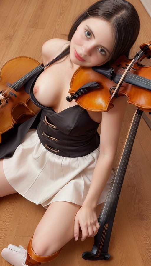 8k, raw photo, masterpiece,
Black long straight hair, 24 years old goth female in a music school room, having fun, laughing smiling, ((goth emo style mini skirt)), ((dark style)), ((awaiting cumshot)), (((round naked breasts))),
Ultra detailed beautifull face features, Ultra detailed pouting full lips, Ultra detailed eyes features, Ultra detailed iris features, Ultra detailed breasts features, (realistic hair texture:1), (pores), perfect hands, five fingers per hand, perfect teeth, ((perfect boobs)), ((pale skin)), ((pouty lips)), ((tight waist)), ((hourglass type body)), ((running makeup)), (((blush and tears))),
(((Sitting on her violonchello and looking up at viewer))), (((show her from above))),
<lora:plVOer6ObyM_epiCRealismHelper:1>, <lora:dpmg_add_detail:1>, (((close up face))),
Wide-angle lens, ((diffuse lighting)), shot on Agfa Vista 200 --ar 9:16 --v 5, (((she is sitting on her violonchello:1.5)))
