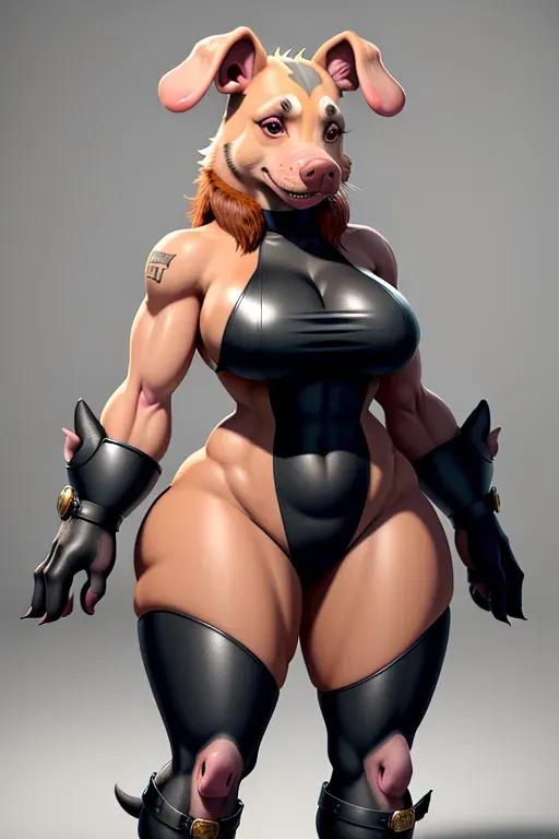 dog-pig hybrid, anthropomorphic, female