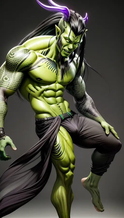 Muscular male, (((green skin))), black tribal tattoos, long black hair, purple eyes, cheerful, gray shirt, gray pants, futuristic clothing, alien, sfw
Fullbody view, masterpiece, absurdres, ((((solo focus)))), 8k, perfect edges, ultra realistic, perfect anatomy, low light, perfect face, fine details, realistic shaded, realistic body, photoshoot, male
<lora:dpmg_add_detail:1>