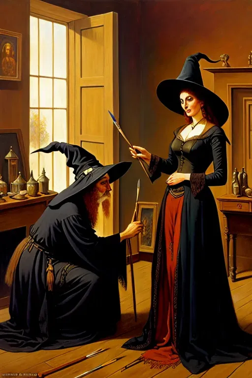 Painting, The Examination of a Witch, painting by T. H. Matteson, enf, CMNF, group