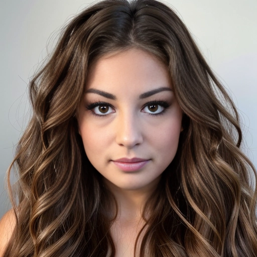 a beautiful young (teenage) girl with long wavy brown hair, (largest huge brown eyes:1.2),
realistic, masterpiece, long eyelashes, mascara, facing foward, detailed face