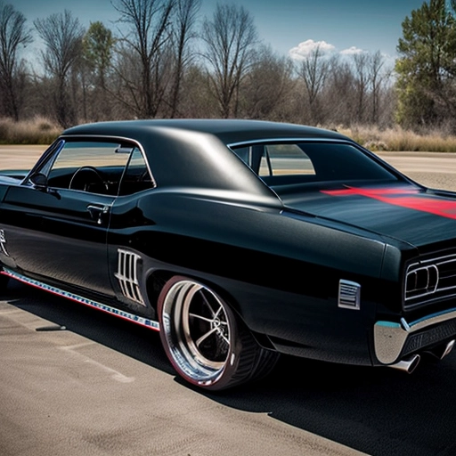 sickass muscle car, v8 engine, (whitewall tires), (sick spoiler), huge wheels, sweet intake, throbbing exhaust
