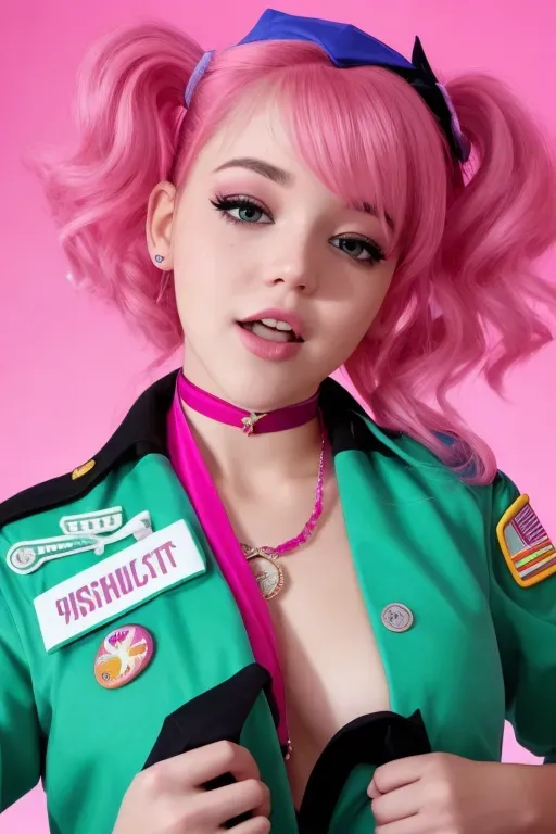 Young, erotic pose, bright pink hair, TikTok star Brittney walker, girlscout uniform, no panties, realistic detailed pussy