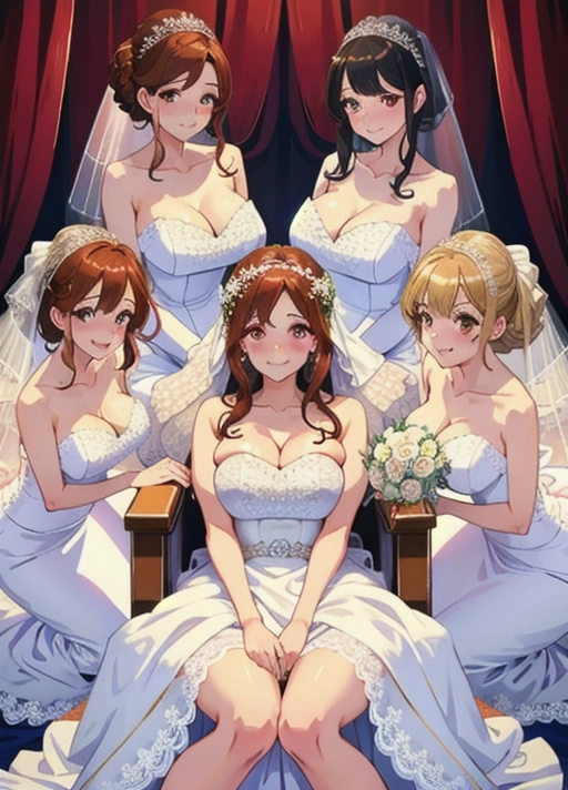 ((four beautiful brides)), (4 girls),
(masterpiece), smooth, soft lines, soft edges, perfect edges, ultra realistic, perfect anatomy, (soft lighting), (soft white glow), absurdres,
(((pussy))), (erotic), (blushing), smiling, teeth, ahegao,
ultra realistic face, hair with great details, long lashes, perfect eyes, face photorealistic, perfect face,
medium tits, wedding dress, bright bedroom, heart shaped bed, honeymoon,