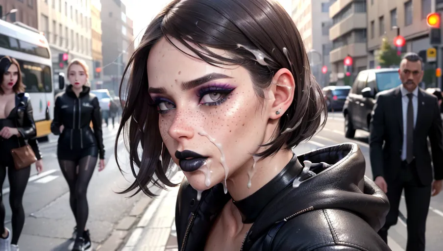 photorealistic, 8k, accurate face, (((detailed face))), (((replicate inspiration face))), freckles, black lipstick, grey eyes, brown hair, (((male body))), female face, humiliated, slutty outfit, makeup,
on a busy street, daytime, walk of shame, cum on face, covered in cum,