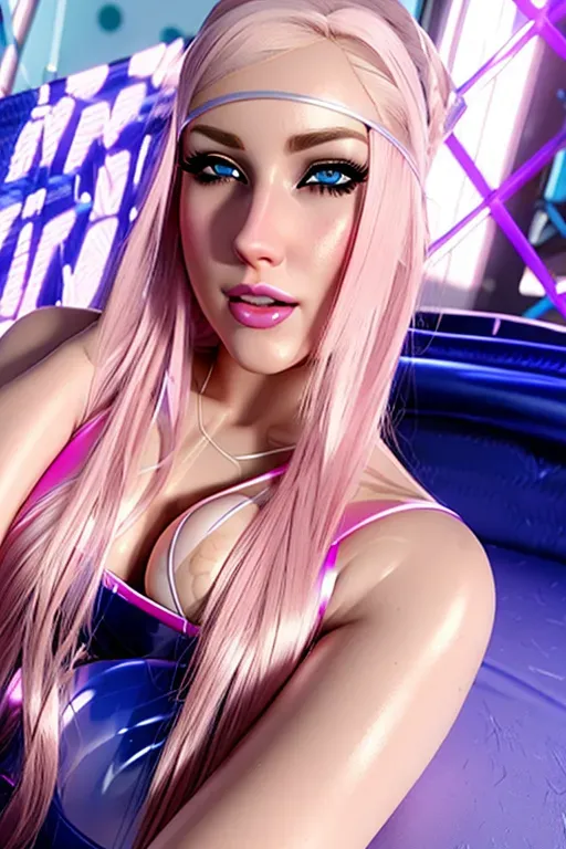 hyper realistic imag, O-face, realistic blue eyes, blonde, busty pink corse, curvy hips, thighs, pretty pussy, pink latex gloves, submissive, slutty, no panties, naughty, real face,