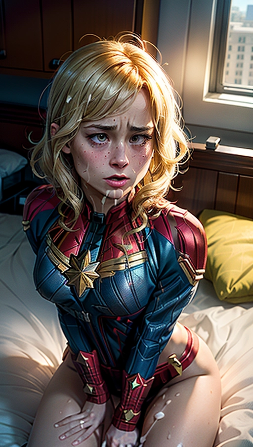 (((actress Brie Larson))), an pornographic portrait of, Brie Larson, ((as a Her character caption marvel)), ((most accurate photo of Brie Larson face)),
(Hypnotized), (photo realistic:1.37), (modern artwork), 1female, (perky tits, fit, athletic), glistening skin, pale skin, ((extremely messy hair in a bob cut
)), ((shocked confused expression on face)), (dark lighting), (((wearing a torn up captain marvel suit ))), perfect tits, legs spread wide, showing pussy, tits out, arched back, ((looking right at the camera)), getting her hair pulled, (((showing her face to viewer))), ( crying tears, sobbing), ((half way undressed, exposing breasts)), (((on her back))), ((<lora:headpat:1>)), ((worst day of her life)), ((blushing)), (being black mailed), pulling her own top down to show the viewer her tits, (((grabbing the viewers arm))), cold nose, ((back pressed into bed)), ((holding mouth wide open for the viewer)), (((a man reaching out and grabbing her by the throat))),
(((covered in cum))), ((dress ripped and torn)), messy hair, ((cum dripping out of her mouth)), (cum slut), cloths pulled off,
((best quality)), <lora:dpmg_add_detail:0.5>, beautiful,(high resolution), (((masterpiece))), (uhd), (8k), ((sharp focus)), <lora:plVOer6ObyM_epiCRealismHelper:1>