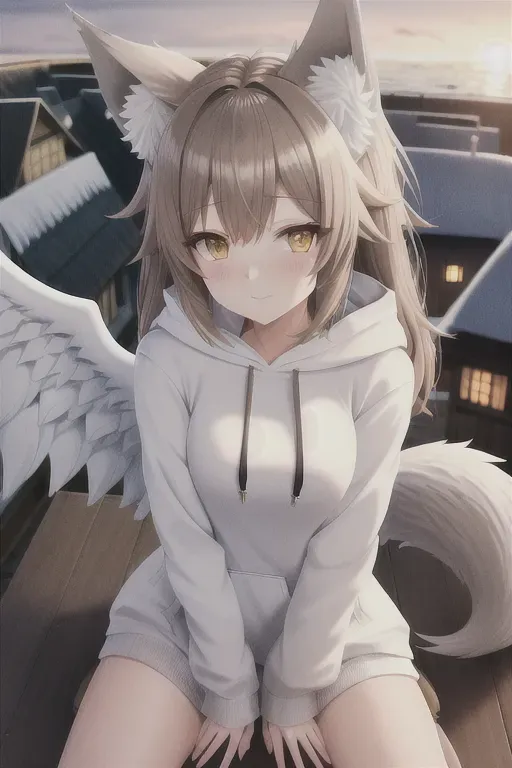 anime girl with wolf ears and tail