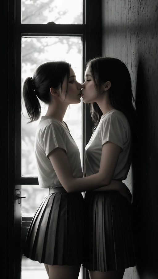 two girls apart, wearing pleated skirts, kissing each other up against a wall, full length photo, two American girls posing, <lora:yuri_kiss:1>, sexy , arms to side, photoreal details, cinematic photorealistic, 8k uhd natural lighting, raw, rich, intricate details, atmospheric lighting, 35mm photograph, professional, 4k, highly detailed . shallow depth of field, vignette, highly detailed, high budget, bokeh, cinemascope, moody, epic, gorgeous, film grain, grainy