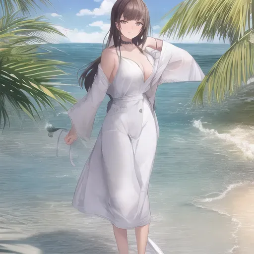 wide shot, 20 year old, a maid, athletic, bathrobe, white, beach, day time, natural light, happy, 8k, professional